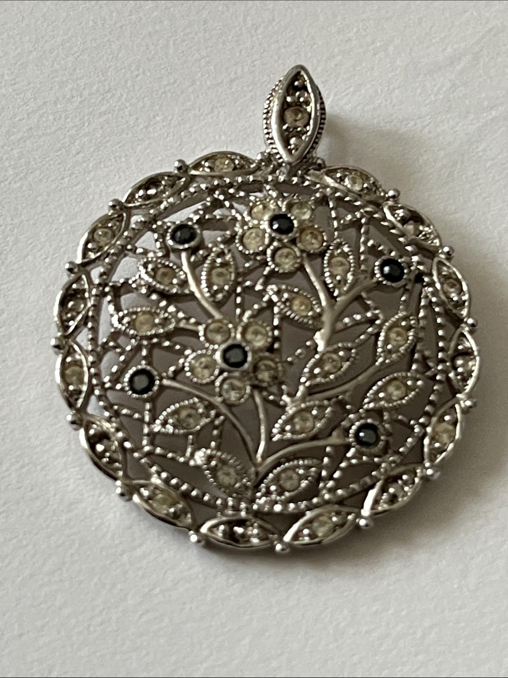 Ornate Floral Filigree Pendant Necklace with enhancer. Sterling
